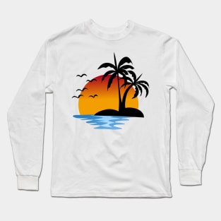 Retro Sunset Rays Wavy Sunshine Beachy Vibes Long Sleeve T-Shirt